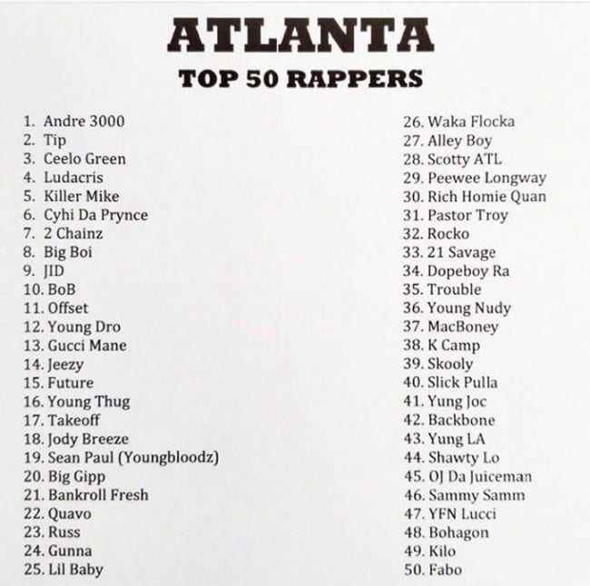 Atlanta Top 50 rappers 