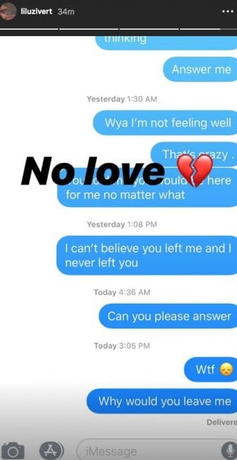 Lil Uzi Vert shares Text messages between him and his ex girlfriend that broke his heart 