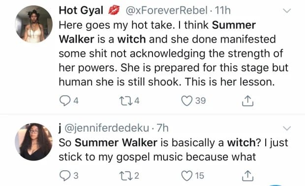 Summer Walker accused of being a witch