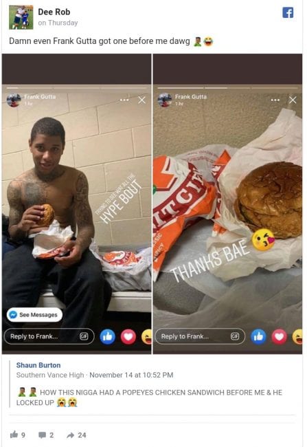 Inmate livestreams eating Popeye's chicken sandwich in jail 