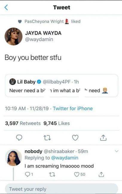 Jayda Tells Lil Baby To STFU After Quoting The Weekend 'Heartless' Lyrics