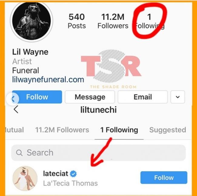 Lil Wayne Is Now Following LA'Tecia Thomas On Instagram