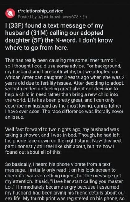 Woman Reveals Her Husband Calls Daughter The N-Word