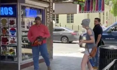 Racist Mexican Chasing Protesters With Chainsaw In Viral Video 