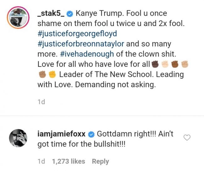 Jamie Foxx Won't Be Voting For Kanye West - Comments On Stephen Jackson's Post About Kanye 