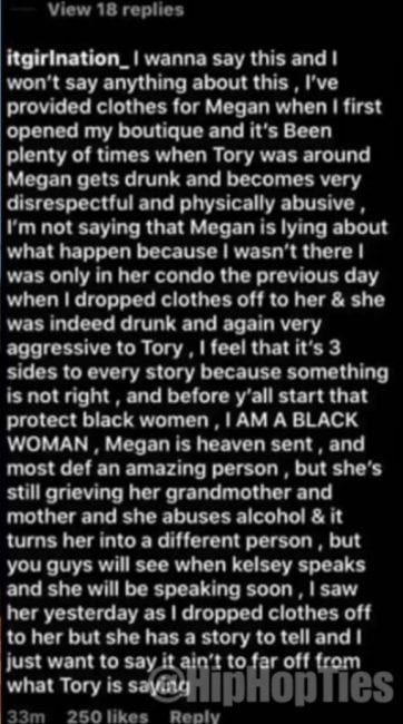 Megan's Stylist ItGirlNation Says Rapper Is A Lying Drunk, Tory Didn't Shoot Her