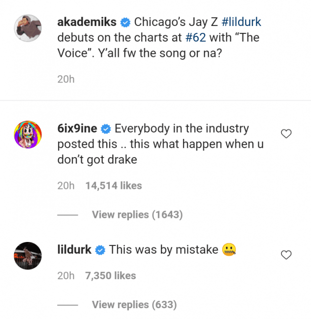 Tekashi 6ix9ine Mocks Lil Durk's Sales: "This What Happen When U Don't Got Drake"