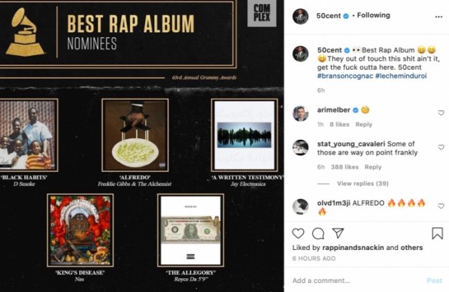 50 Cent Calls The GRAMMYs "Out Of Touch" For The Best Rap Album Nominations