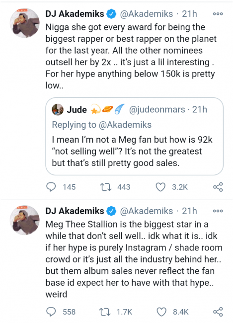 Akademiks Thinks Megan Thee Stallion Is Hyped For Not Selling Up To 150K