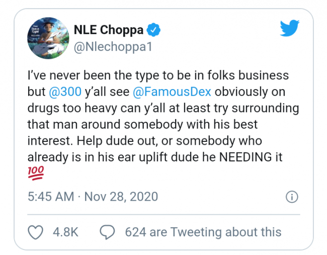 NLE Choppa Says Famous Dex's Label Needs To Get Him Help Over Drug Abuse