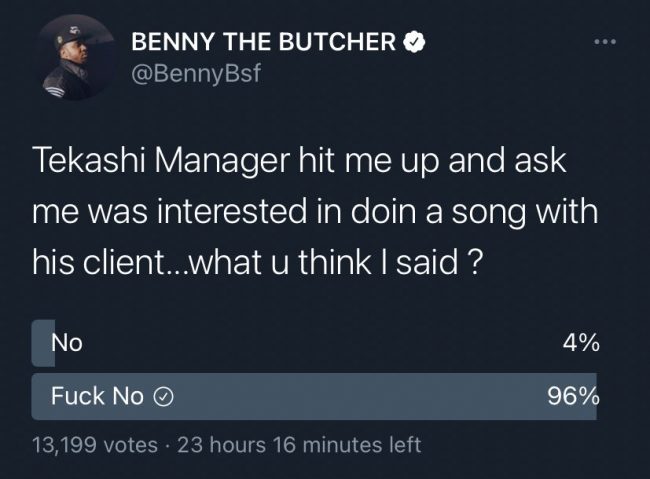 Benny The Butcher Says Tekashi 6ix9ine's Team Reached Out To Him For Collaboration