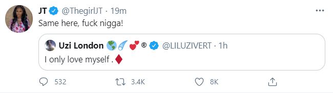 JT Slams Lil Uzi Vert After He Tweets He "Only Loves Myself"