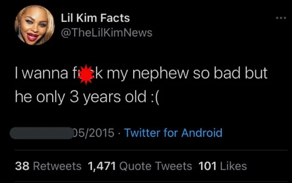 Twitter Page @LilKimNews Shut Down For Making Pedophile Tweet 5 Years Ago