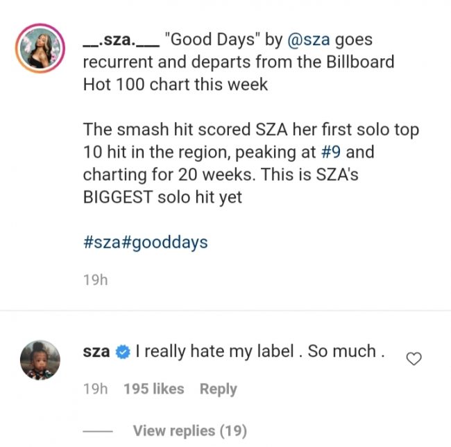 SZA Laments That She "Hates Her Label, So Much"