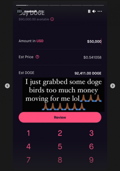 Meek Mill Bought $50,000 USD Worth Of Dogecoin Last Night