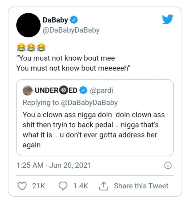 DaBaby Responds To Megan Thee Stallion's Boyfriend Pardi With Beyonce's Irreplaceable' Lyric
