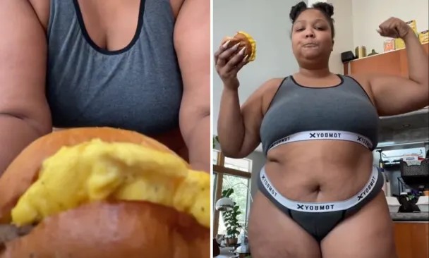 Lizzo Lizzo Srips To Her Undies While Eating Egg McMuffin To Shut Down Haters