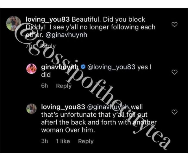 Gina Huynh Unfollow & Block Diddy On Instagram, Sparking Split Up Rumor
