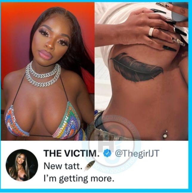 JT Shows Off Her New Underboob Tattoo Of A Feather