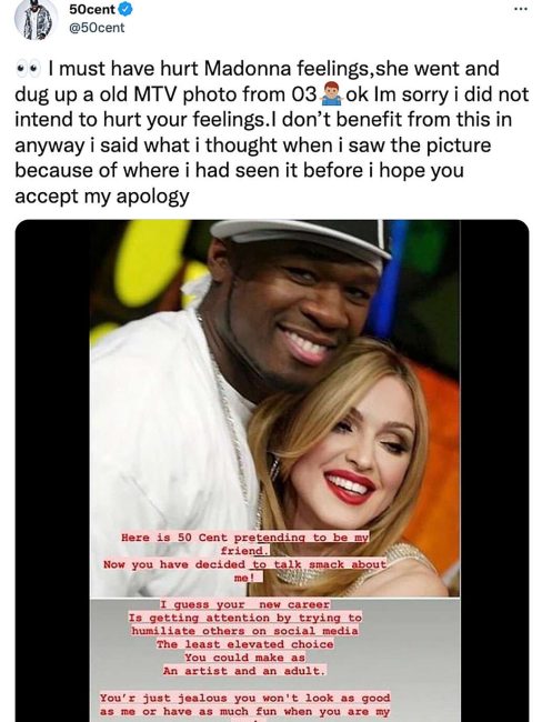 50 Cent Compares Madonna's New Pictures With Aliens