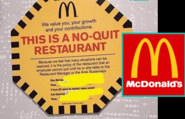 McDonald's Restaurant Faces Backlash For New 'No Quit' Policy